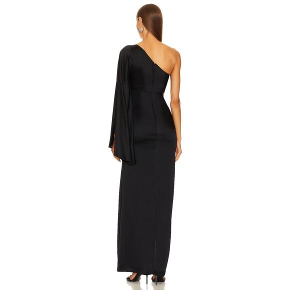 Michael Costello X Revolve Kamaria Gown One Shoulder Cut-Out Slit Black Size XXS - Picture 4 of 16